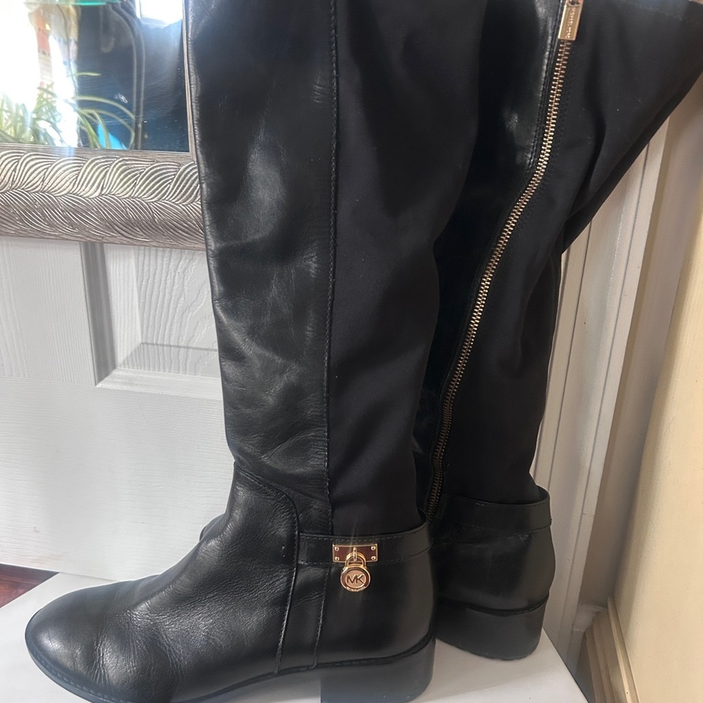 Michael Kors Black Knee High Boots with Gold Hardware